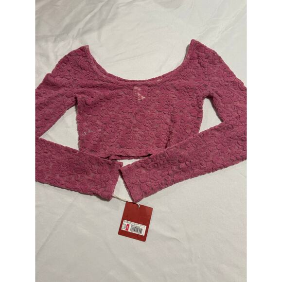 Mossimo Supply Co. Feminine Floral Lace Cropped Top Pink Long Sleeve XS NWT - Picture 7 of 9